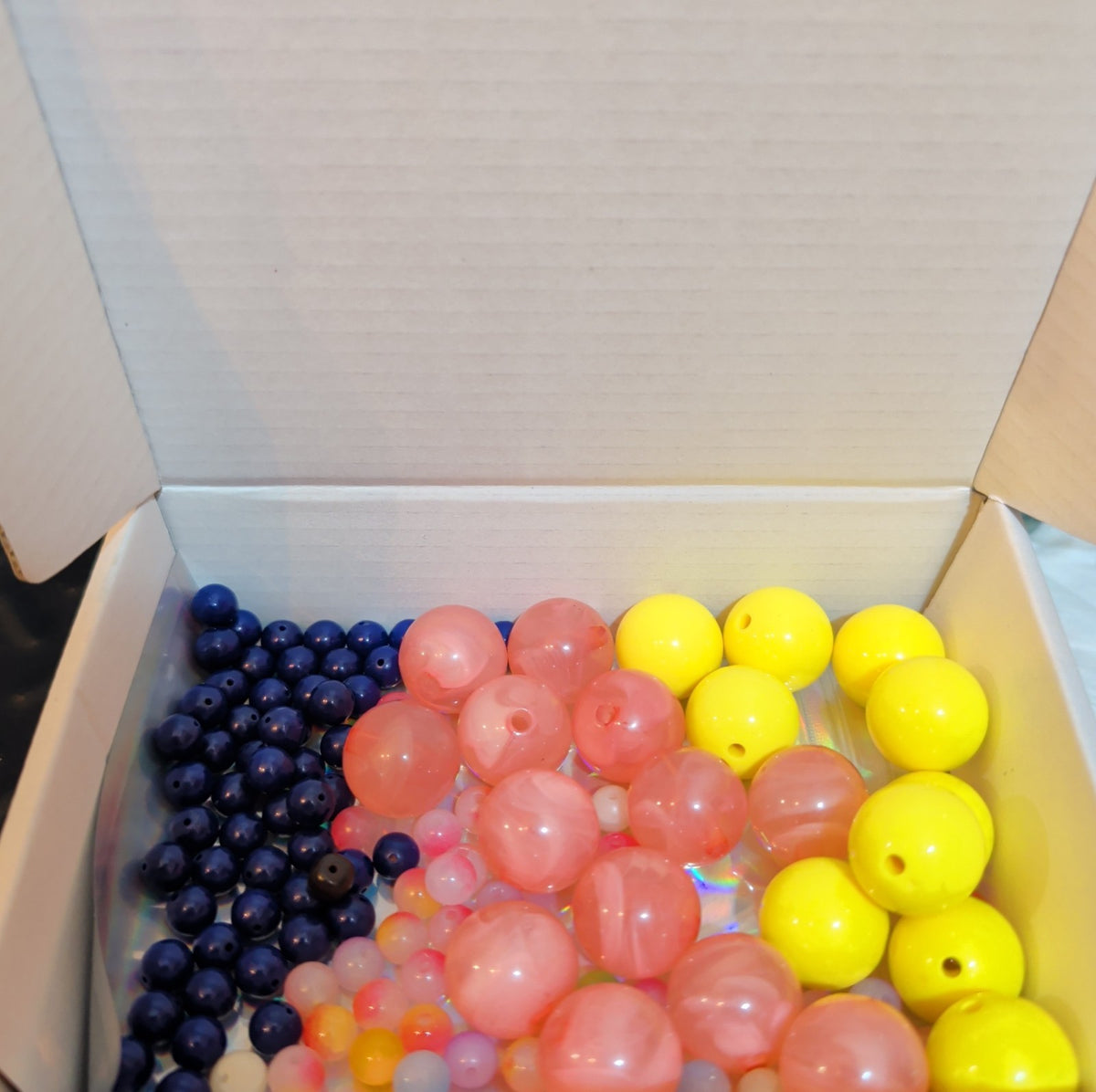 Mixed Pre-Drilled Round Plastic Beads 3oz Lot Pink Yellow Blue Craft