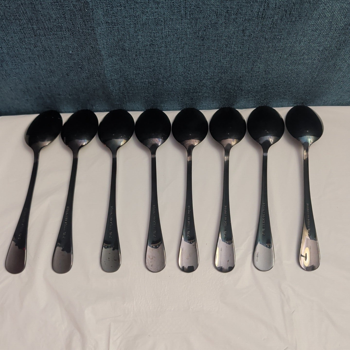 Set of 8 Black Stainless Steel Spoons 18/0 Modern Onyx Flatware Table Spoons Set
