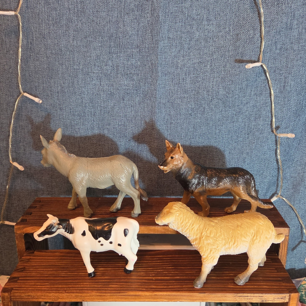 Plastic Animal Figure Lot 4 Farm Cow Sheep Dog Donkey