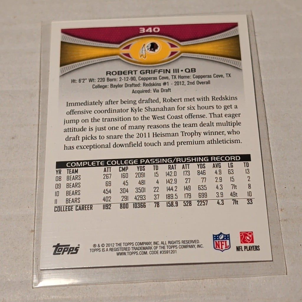 Robert Griffin III 2012 Topps RC #340 Redskins RC 