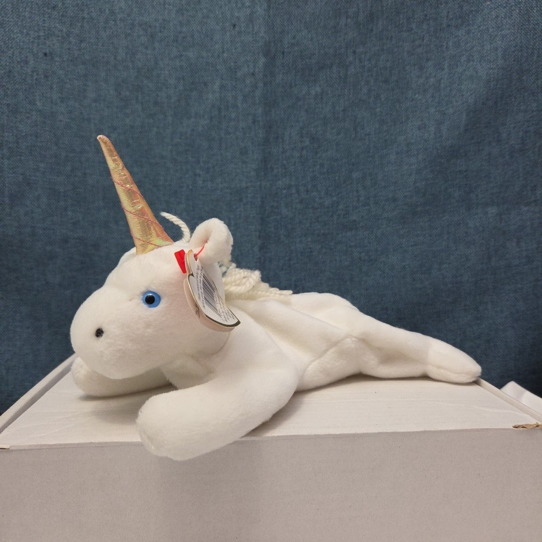 TY Beanie Baby MYSTIC the Unicorn 1994 | Iridescent Horn Yarn Mane | Mint Tags