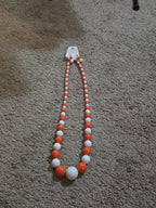 Chunky Bubblegum Bead Necklace Earring Set Orange White Retro