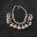 Chunky Silver Bib Statement Necklace Black Cube Cascading Collar Choker Punk Mod