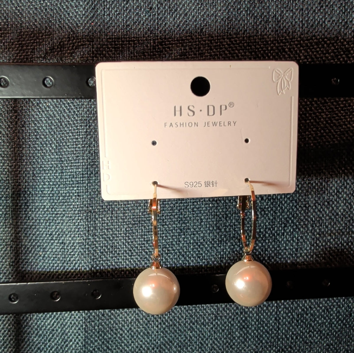 HS DP Fashion Pearl Drop Hoop Earrings 14K Gold Plated S925 Post Classic