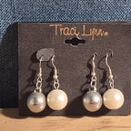 Traci Lynn Faux Pearl Silver Ball Hook Drop Earrings
