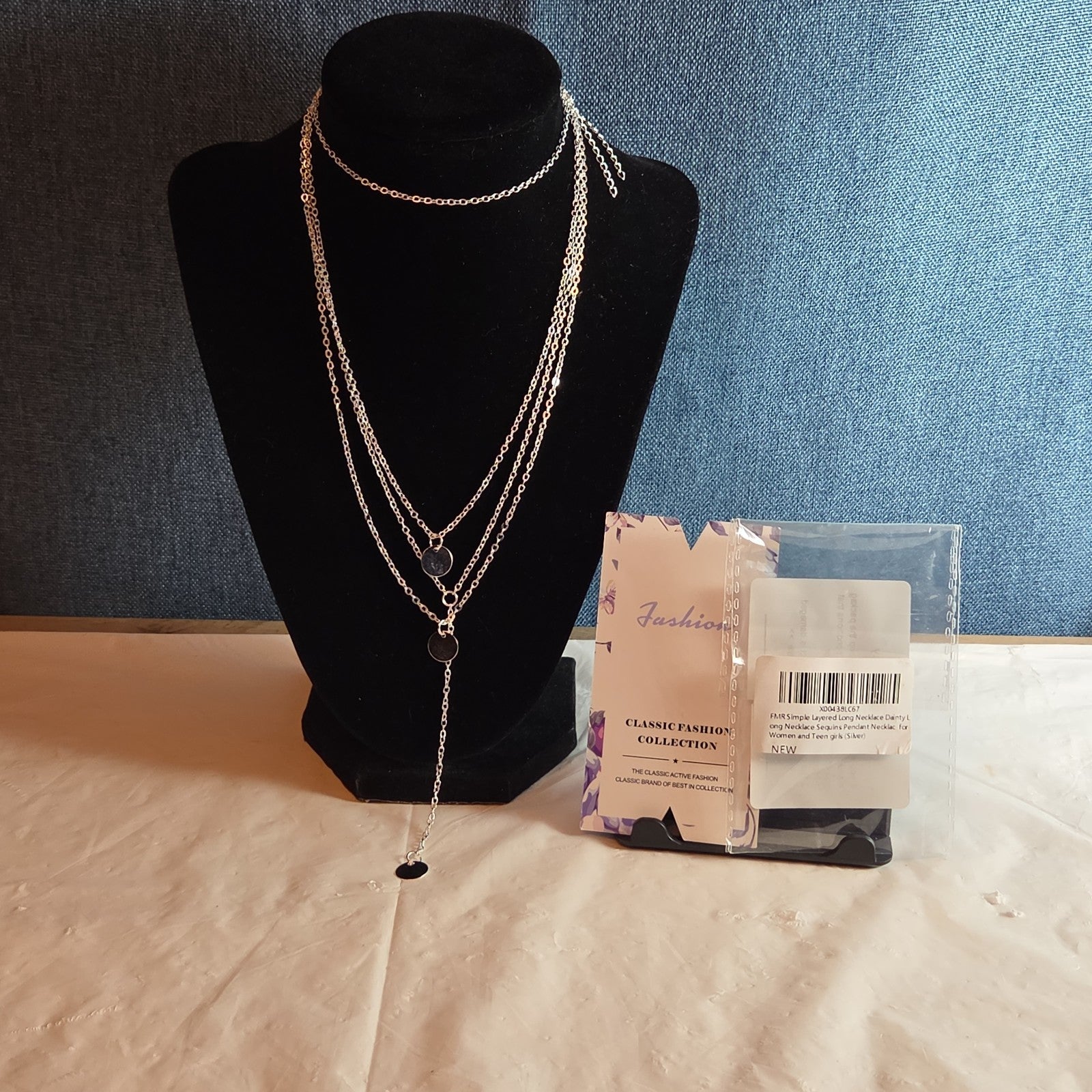 Fashion Silver Tone Multi Tier Lariat Disc Necklace Boho NIP X002Q3ZYJ