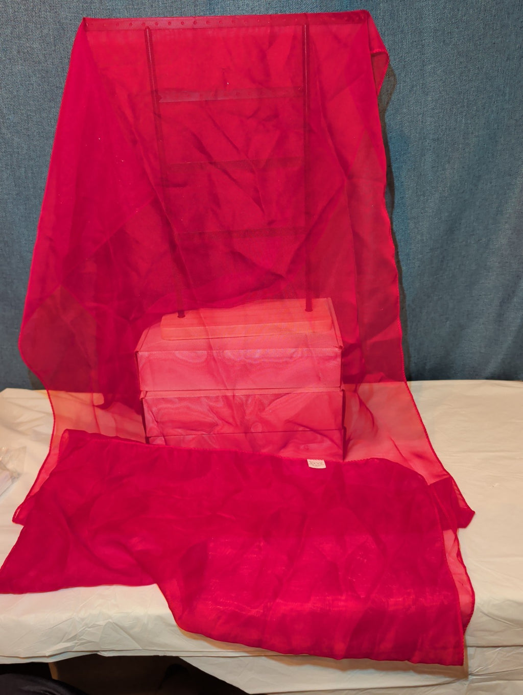 Red Chiffon Evening Shawl Wrap Capelet Bridal PreOwned 65x19