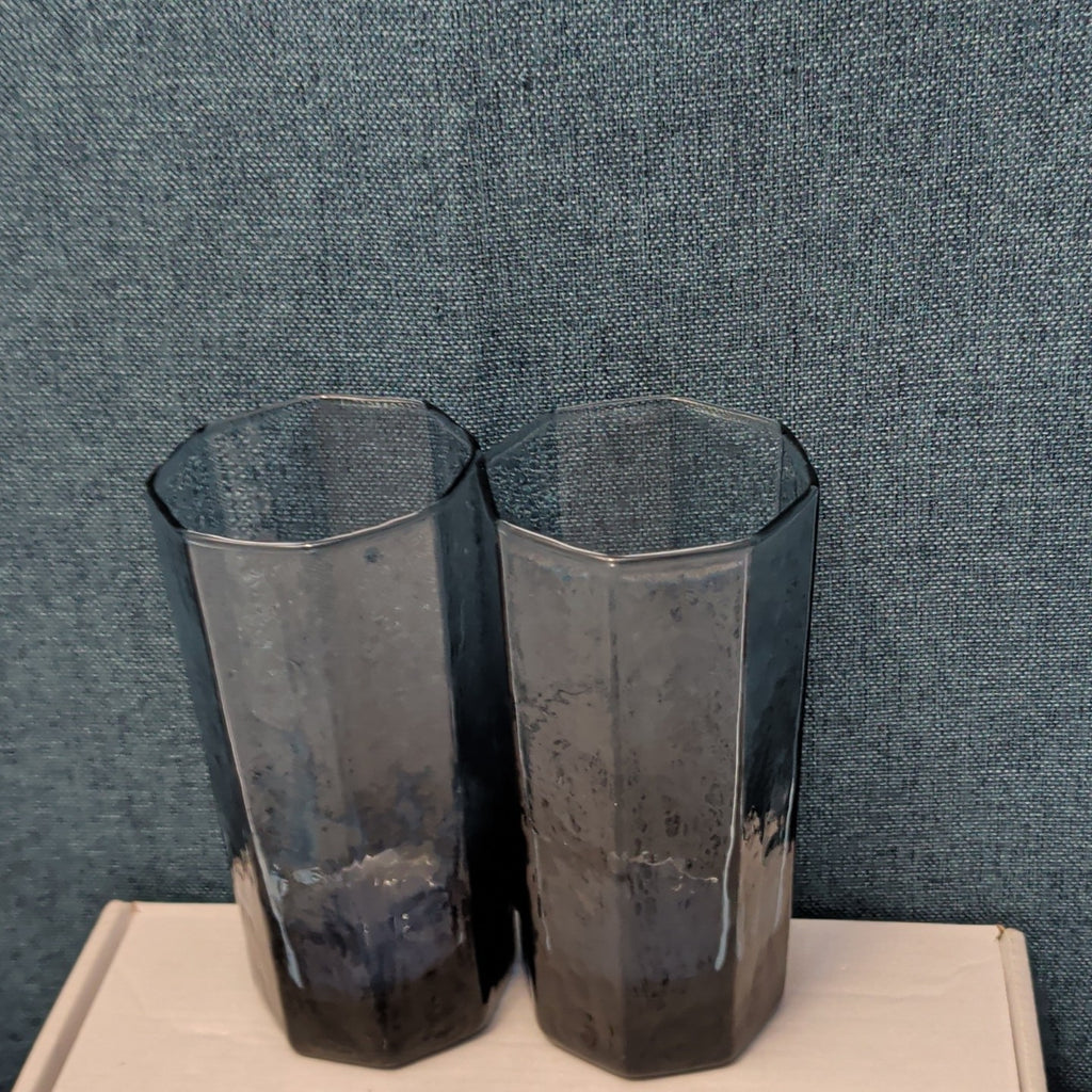 Set of 4 Libbey FACETS Cobalt Blue Glasses | 8-Panel Octagon Highball Tumblers
