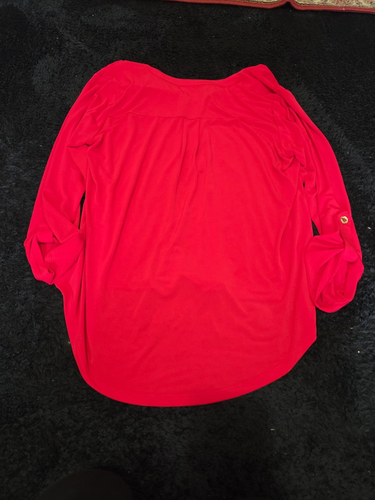 Michael Kors Blouse Red Zip Top Women Large Roll Tab Sleeve Jersey Shirt Used