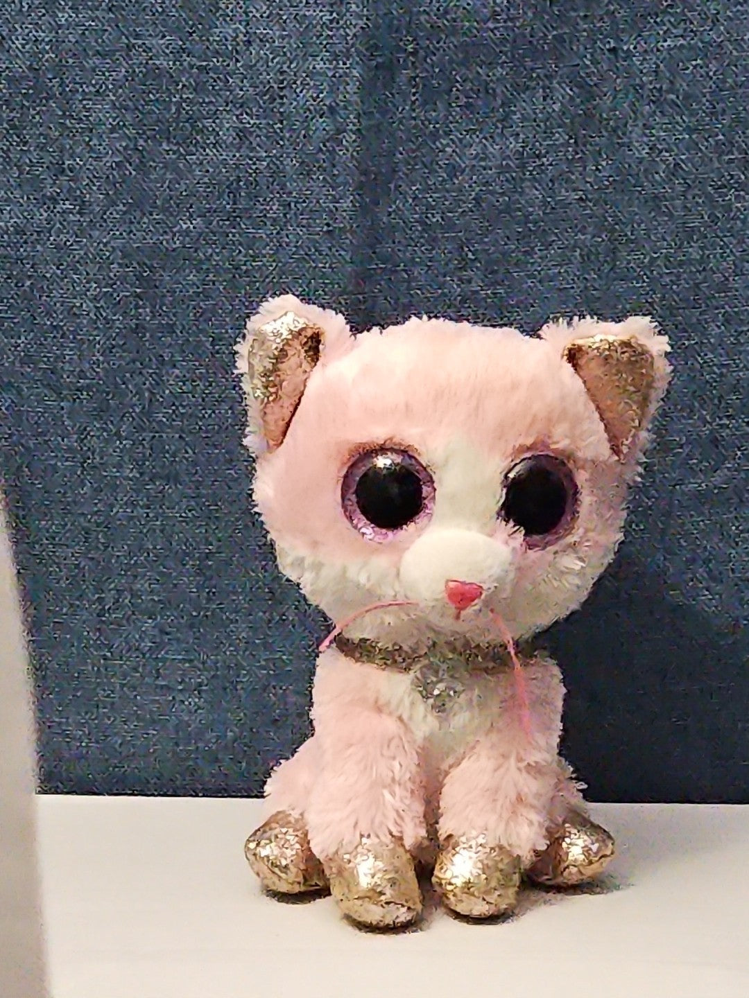 Ty Beanie Boos Fiona Pink Cat Plush | Glitter Eyes & Gold Feet | 6-9"