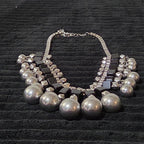 Chunky Silver Bib Statement Necklace Black Cube Cascading Collar Choker Punk Mod