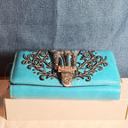 Turquoise Western Buckle Floral Trifold Crossbody Wallet NWT