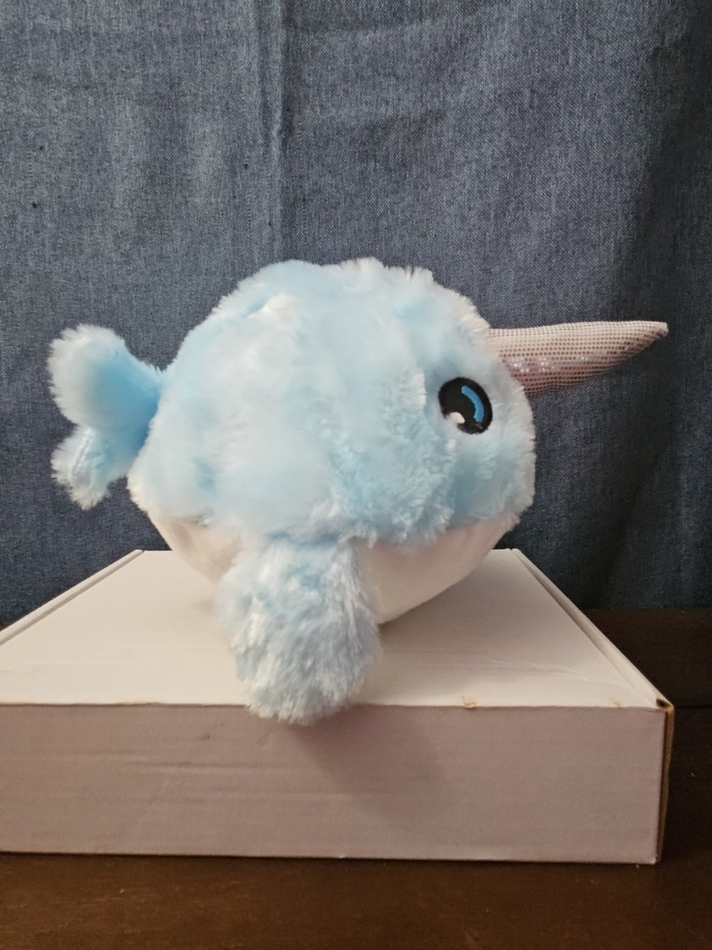 Blue Narwhal Plush Ball Toy 8.25" Inflatable Bouncy Stuffed Animal Sensory Play