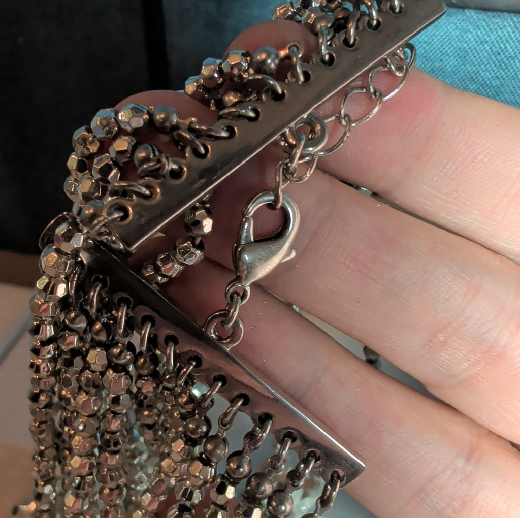 Multi Strand Silver Tone Beaded Statement Necklace Glam