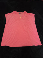Anne Klein Sport Blouse Coral Lion Logo V-Neck Jersey Career Top Gently Used L