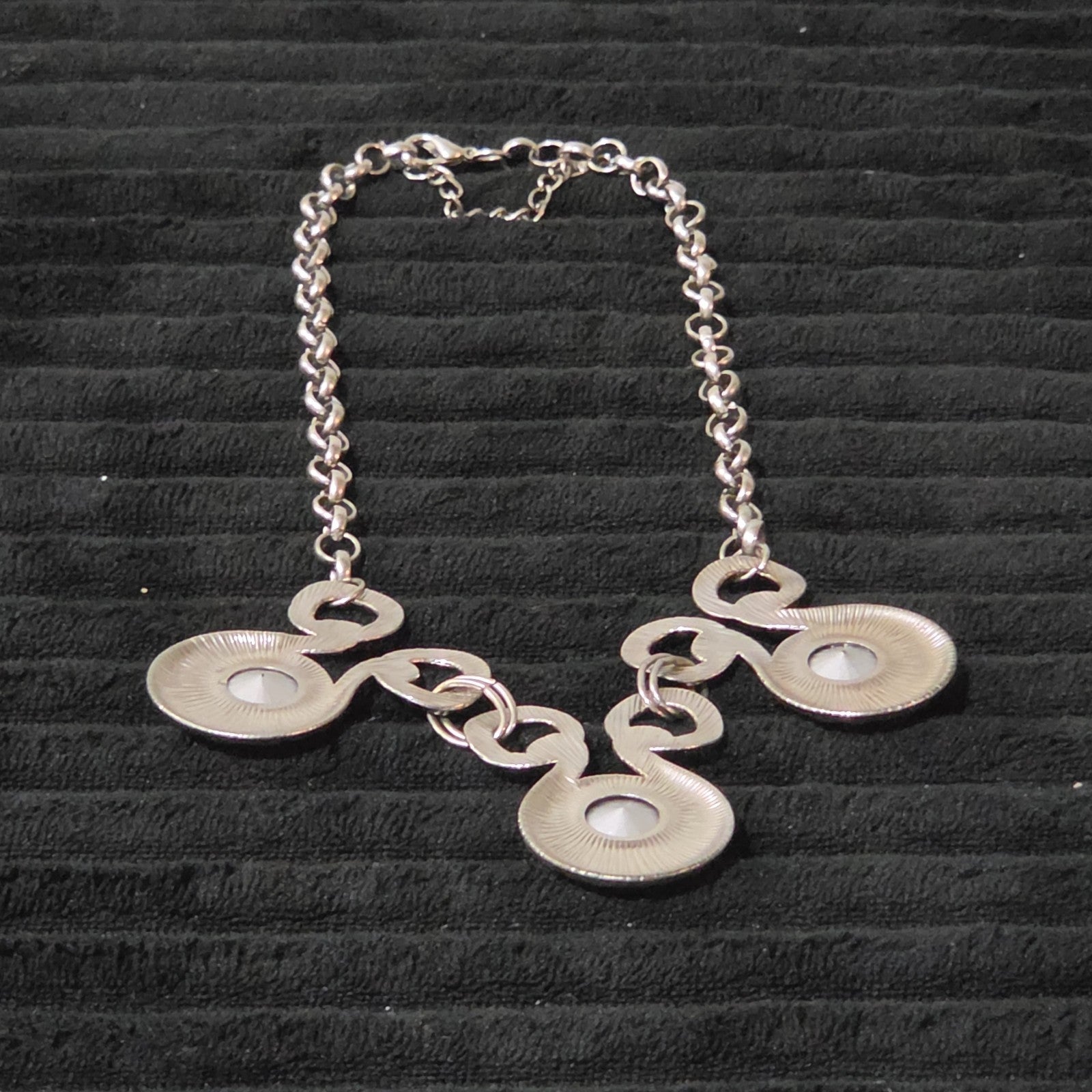 Silver Tone Chunky Crystal Bib Statement Necklace