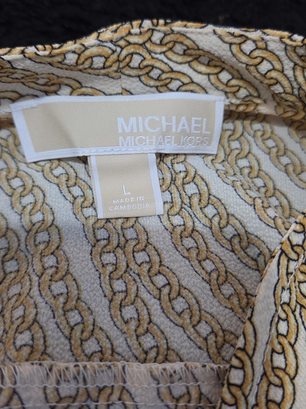 Michael Kors Blouse Gold Chain Link Print Wrap V-Neck Stretch Top L Gently Used