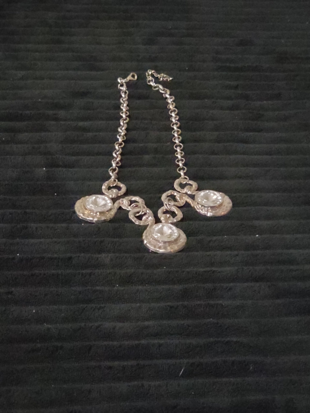 Silver Tone Chunky Crystal Bib Statement Necklace