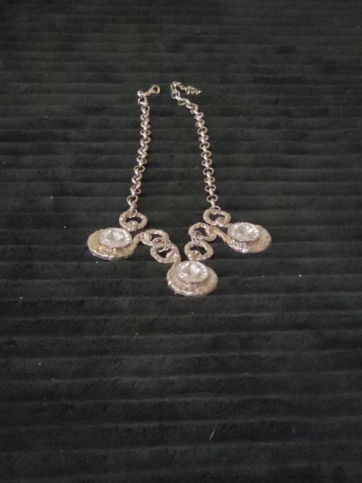 Silver Tone Chunky Crystal Bib Statement Necklace