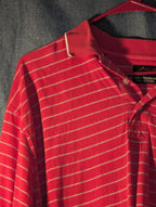 Greg Norman Collection Men's L 100% Cotton Red White Stripe Golf Polo Shark Logo