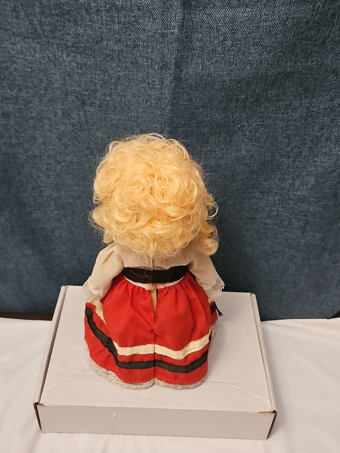 Vintage Heritage Doll Piggy Bank European Folk Costume Blonde Curls Aged Charm
