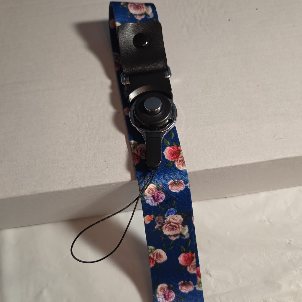 Blue Floral Phone Lanyard Quick Release Detachable Strap Loop