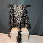 Laurena by LJL Metallic Lace Scarf Wrap Silver Black Ruffled Boho NWT 63x23