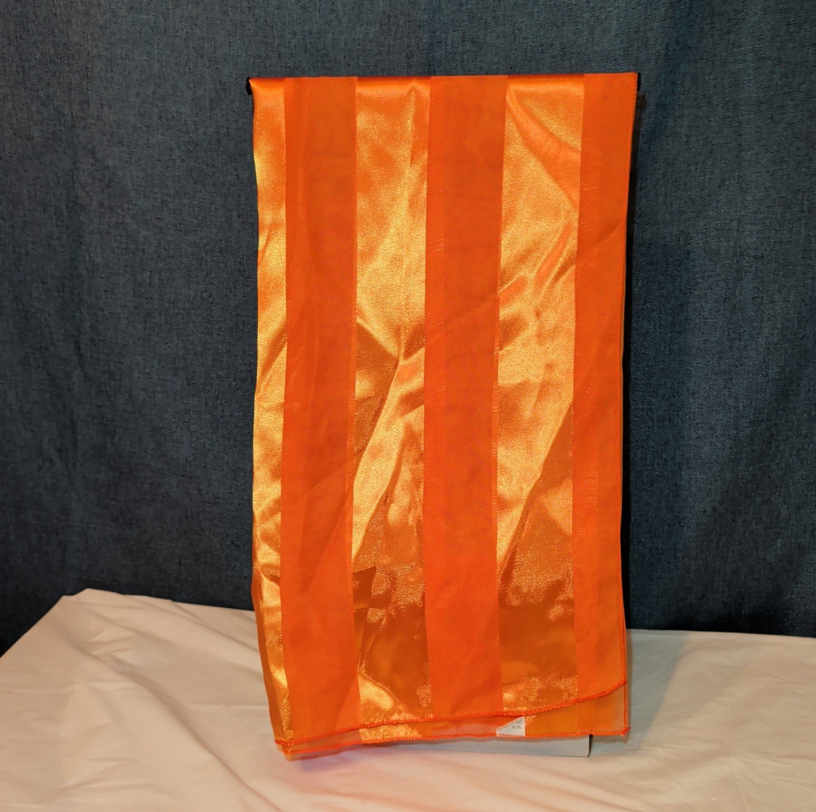 Vintage Orange Striped Scarf Sheer Satin Oblong Rectangular Wrap Retro