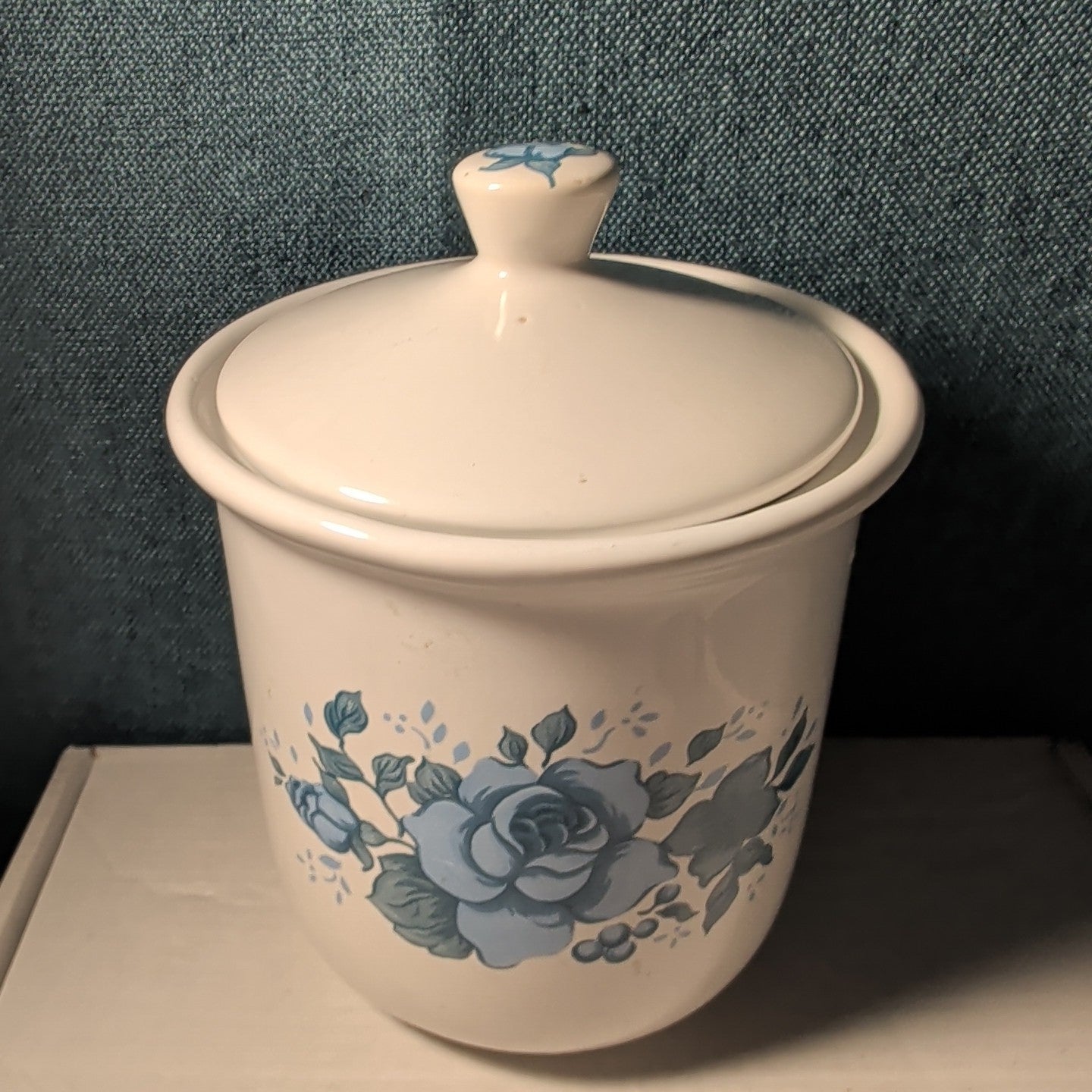 Jay Import Blue Rose Ceramic Canister with Lid Floral Farmhouse Decor 5" Jar