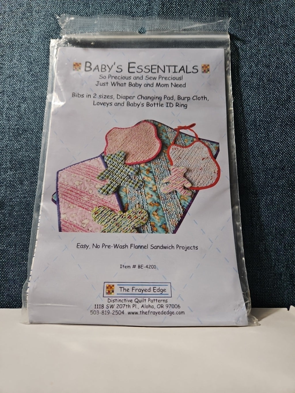 The Frayed Edge Baby's Essentials Pattern BE-4201 | Rag Quilt Flannel Bib Lovey
