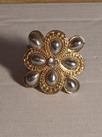 Sarah Coventry Pearl Rhinestone Flower Ring Vintage  Adjustable