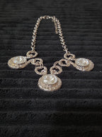 Silver Tone Chunky Crystal Bib Statement Necklace