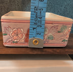 Vintage Pink Floral Porcelain Square Trinket Box Grandmillennial PreOwned