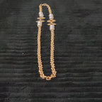 Vintage Gold Tone Geometric Necklace Long Pearl Station Diamond Link Chain 32"