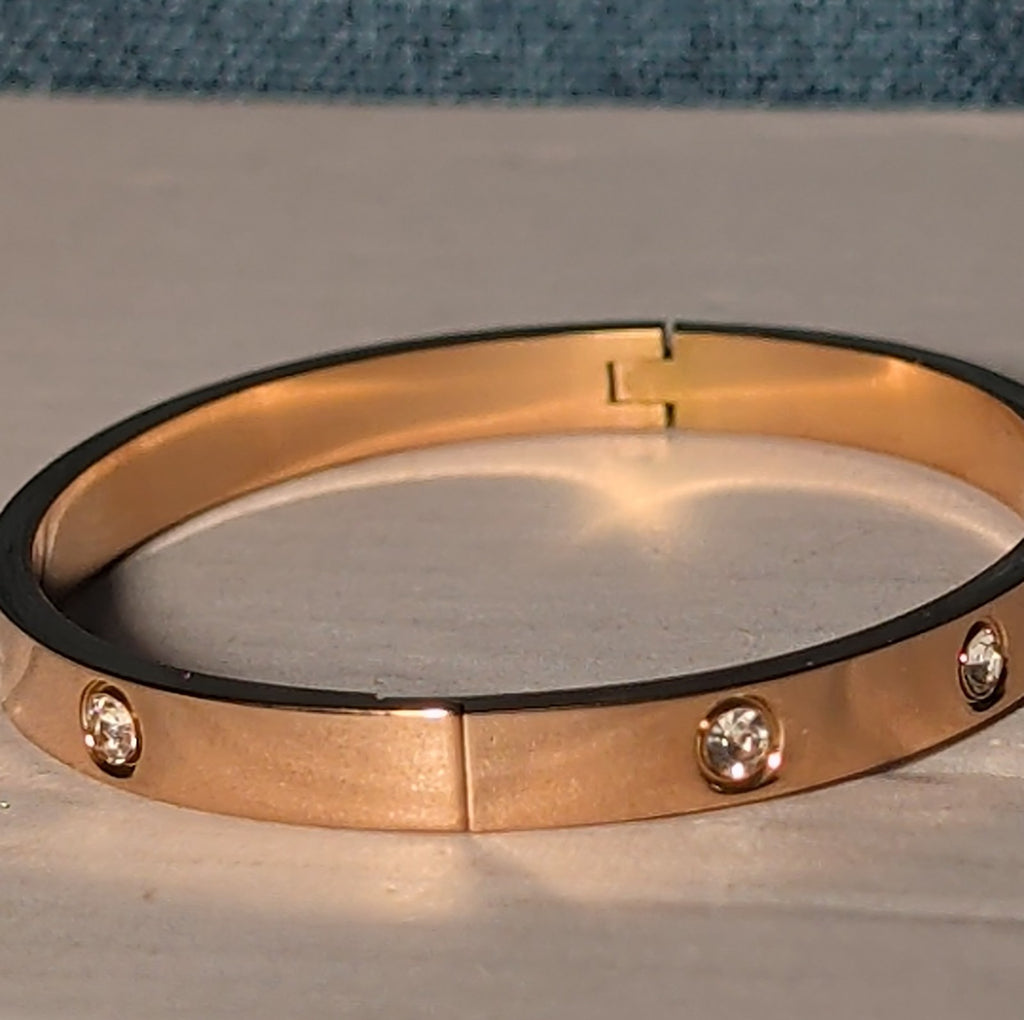 Hinged Bangle Copper Rose Gold Tone Rhinestone