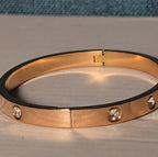 Hinged Bangle Copper Rose Gold Tone Rhinestone