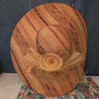 Ashro Wide Brim Derby Hat Peach Striped Mesh Flower