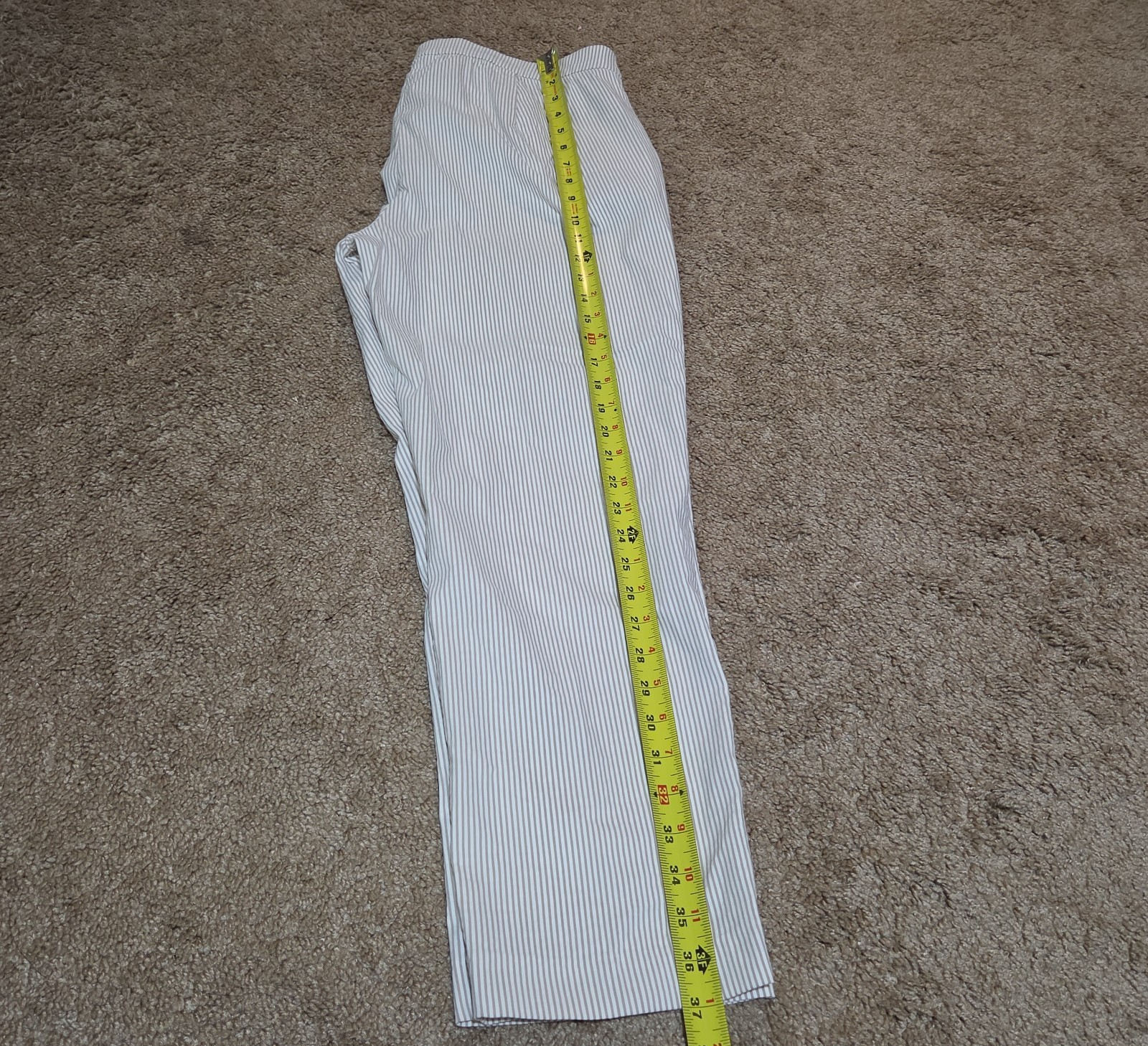 Jones New York Pants Womens 12 Tan White Stripe Pull On Crop Trouser Cotton Good