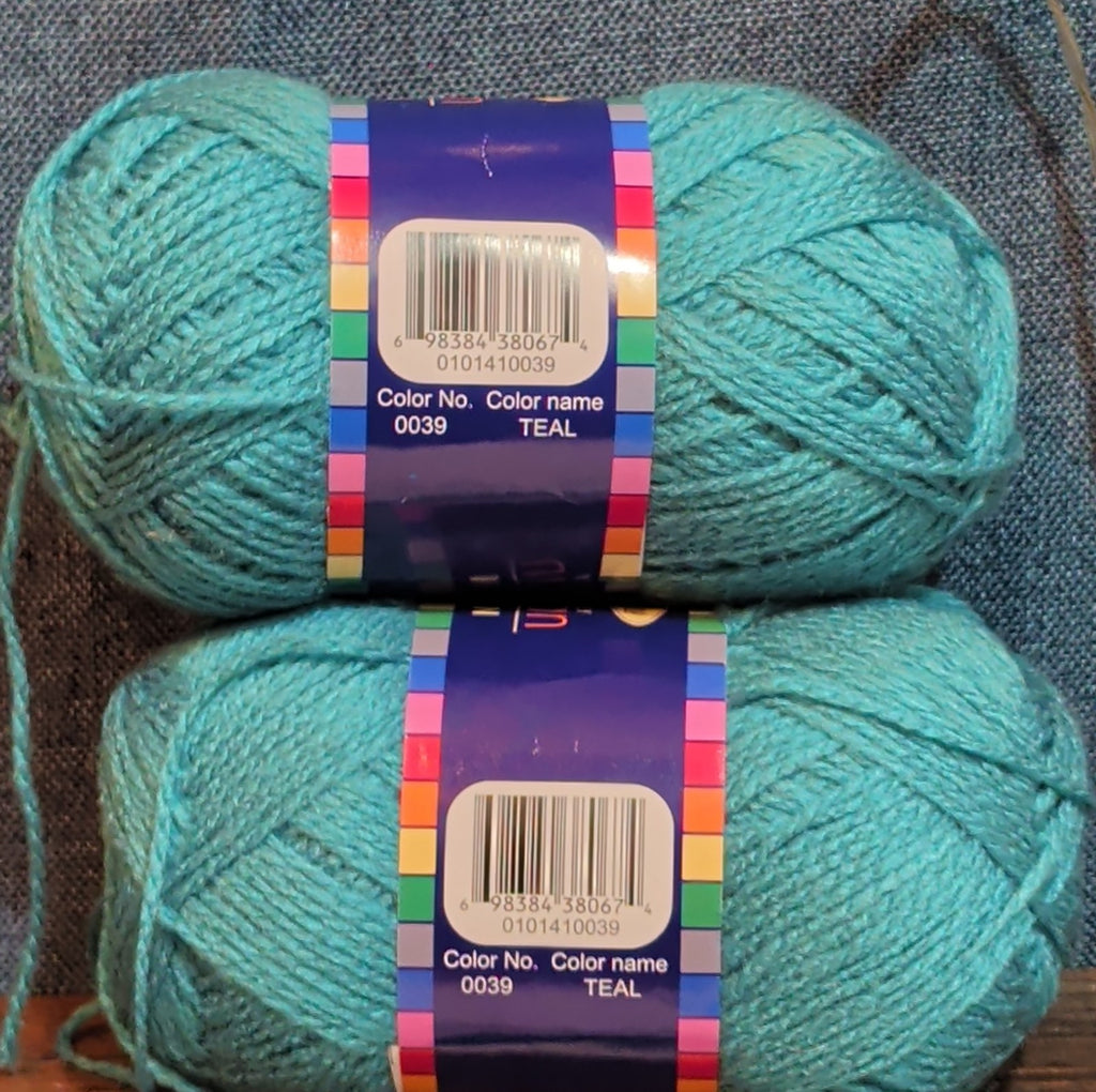 Herrschners Afghan Yarn 2 Ply Teal Acrylic 2 Skein Lot 0036