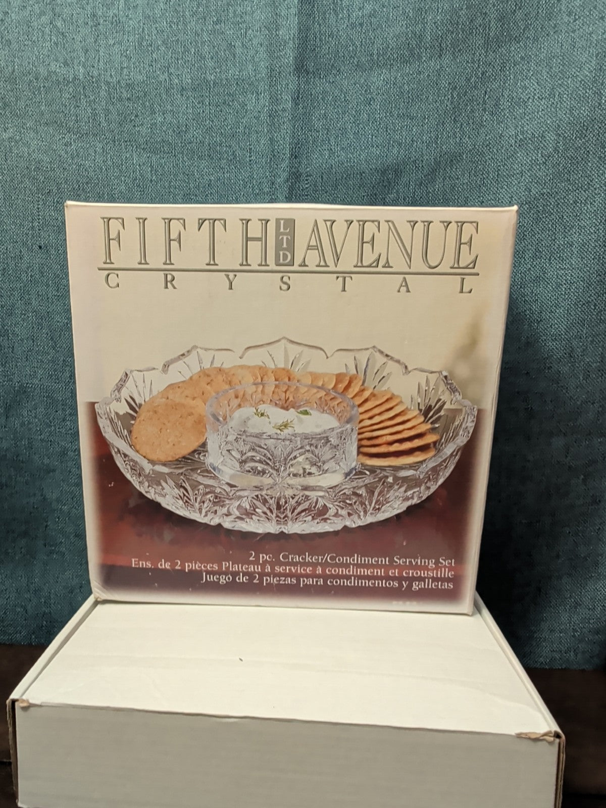 Fifth Avenue Crystal Portico 2 Pc Cracker Condiment Serving Set Lead Crystal NOB