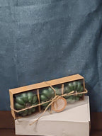 Set of 3 Green Pumpkin Candles | Vanilla Scented Molded Wax | Fall Farmhouse