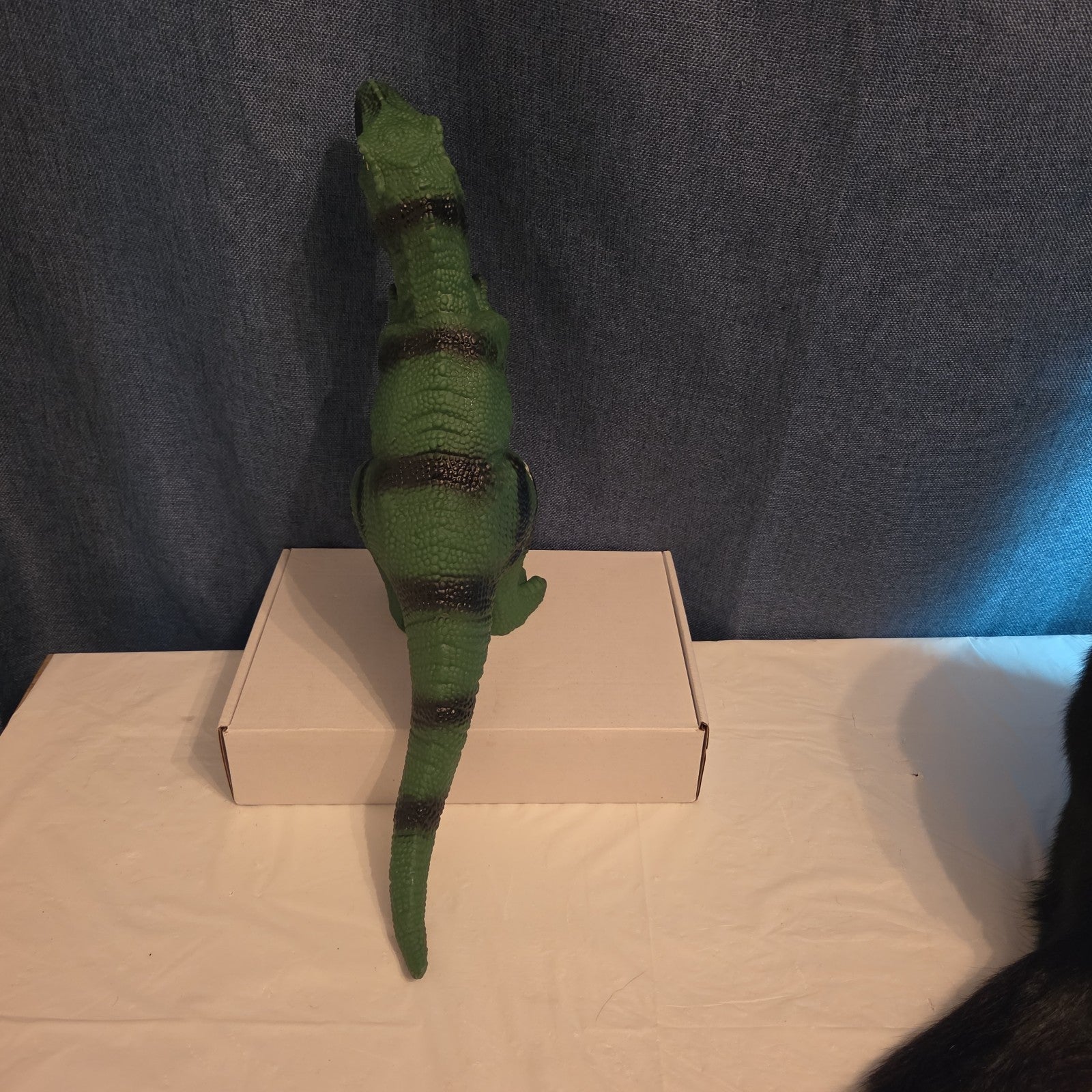 T-Rex Dinosaur Toy Soft Rubber Vinyl Tyrannosaurus Rex Green Black Stripe Figure
