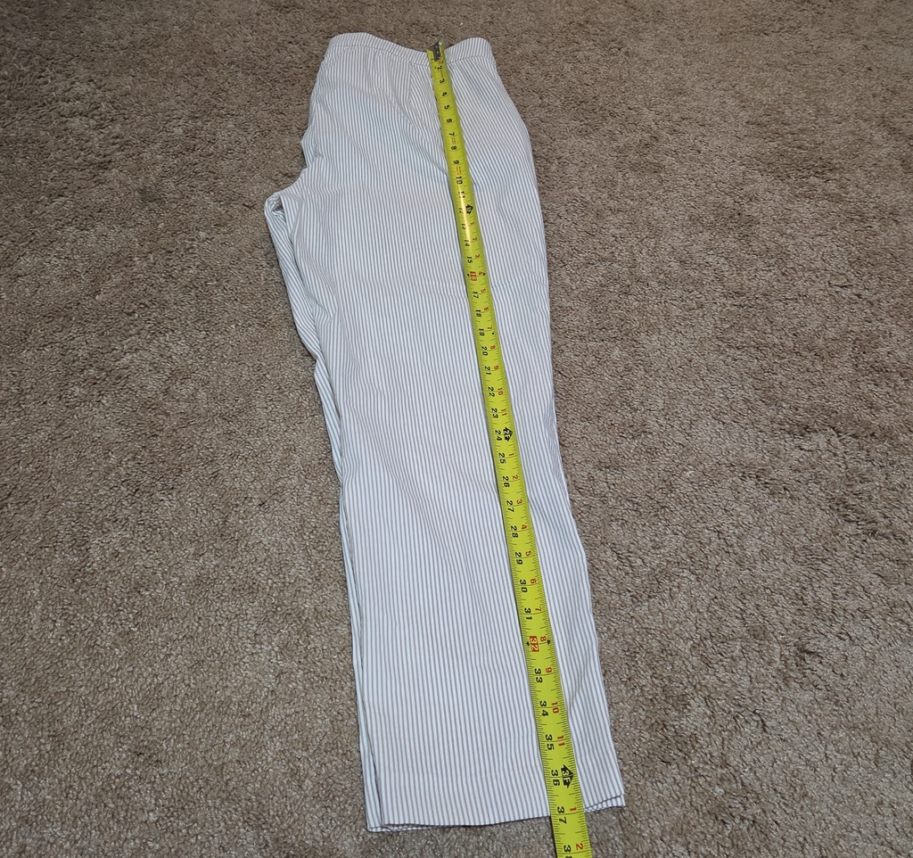 Jones New York Pants Womens 12 Tan White Stripe Pull On Crop Trouser Cotton Good