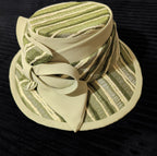 Carissimo Green Striped Wide Brim Church Derby Hat Bow Ribbon Vintage