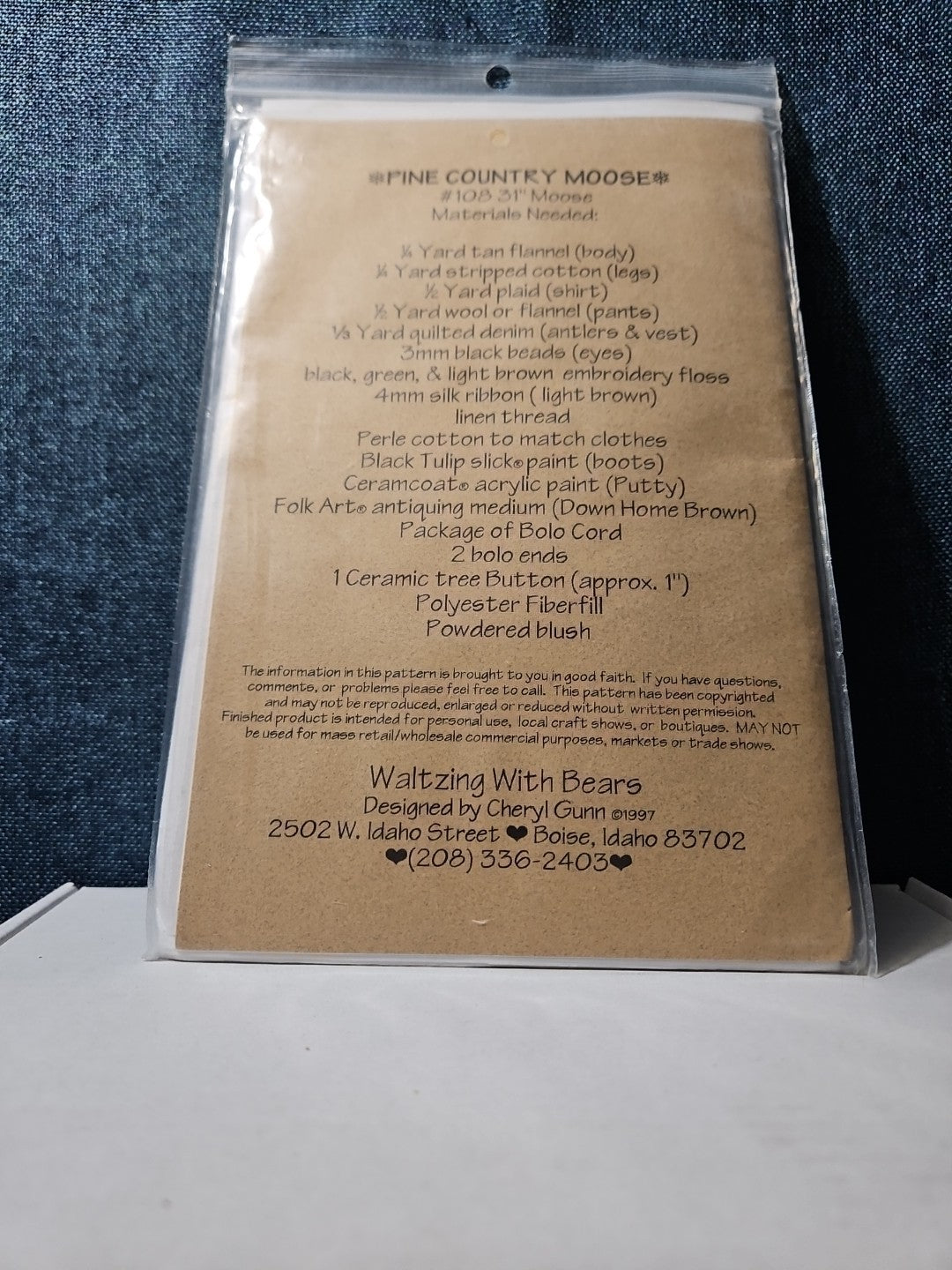 UNCUT 1997 Waltzing With Bears Pattern 108 | Pine Country Moose 31"