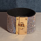 Rhinestone Wide Cuff Bracelet AB Crystal Gold Tone Y2K Glam Style NWOT