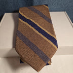 J.Z. Richards Silk Tie Edwards Michigan Brown Blue Stripe Frayed As Is Vest Tie