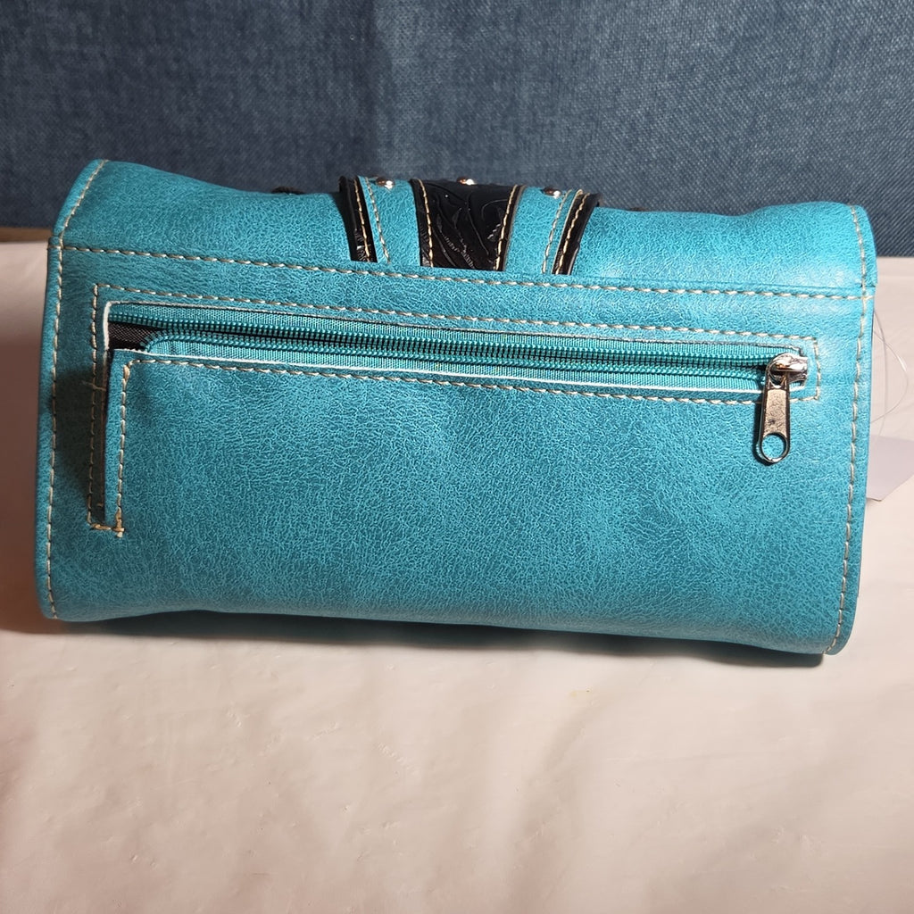 Turquoise Western Buckle Floral Trifold Crossbody Wallet NWT