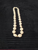 Vintage Cream Lucite Bead Necklace Graduated Flat Oval Disc Chain 32" No Clasp
