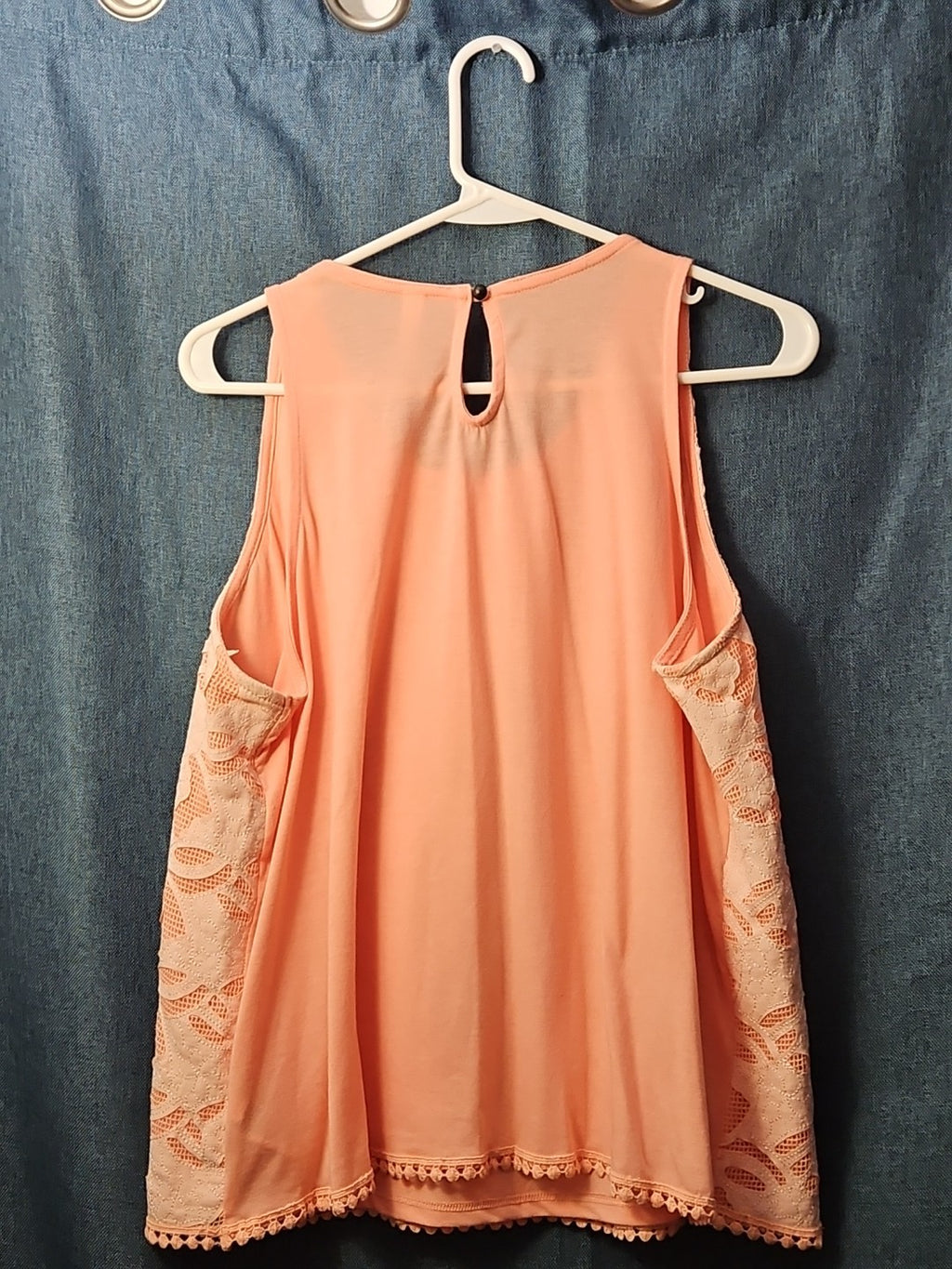 Xhilaration Peach Lace Overlay Tank Top with Pom-Pom Trim